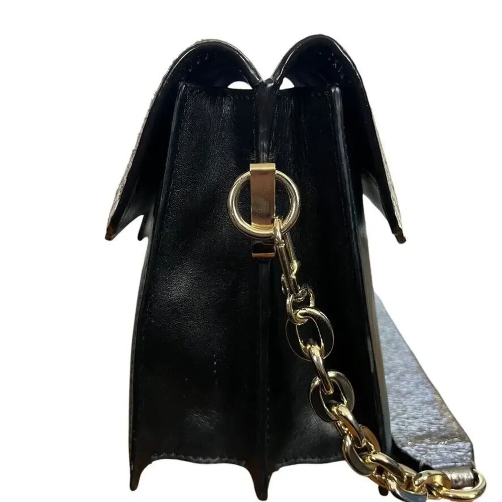 Trina Turk Womens Leather Handbag Teal Snakeskin Purse Flap Pocket Silver Gold